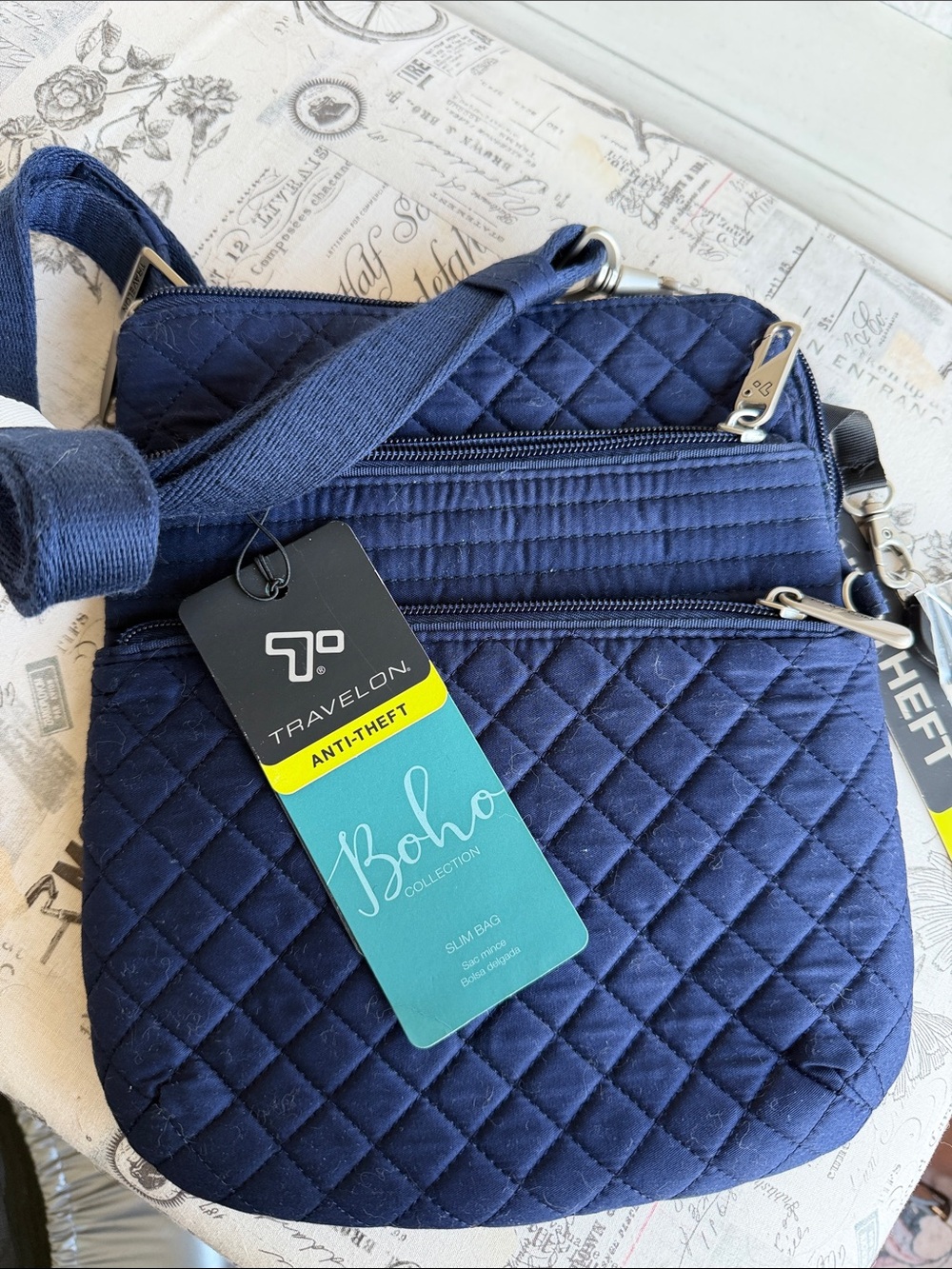 Travelon Quilted Boho Crossbody Bag in Navy Blue